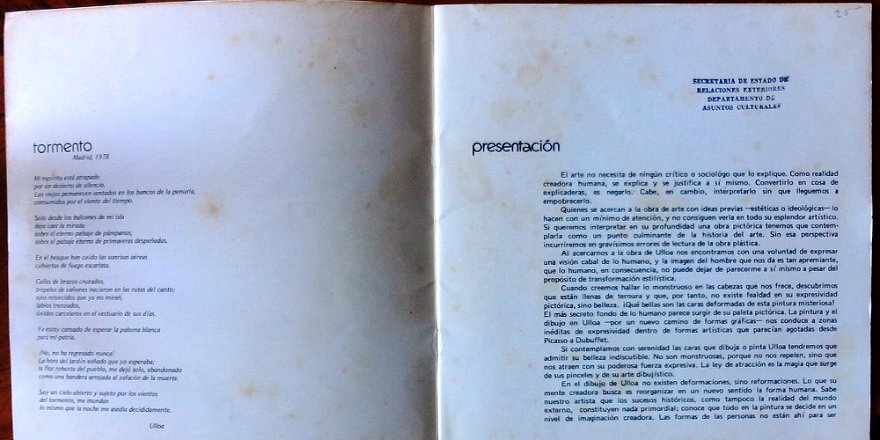 Ulloa Exhibition of paintings in Madrid, Spain in the year 1978 with black and white pictures, biography, catalog of works, and 16 pages. Dimension is 8.5 by 8.5...