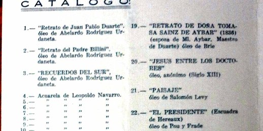 DSC00827 Catalogue in 4 pages with the woks of art of the Exhibition of Paintings from 1957 in Trujillo City. Catalogo de 4 páginas de las obras de la Exposición de...
