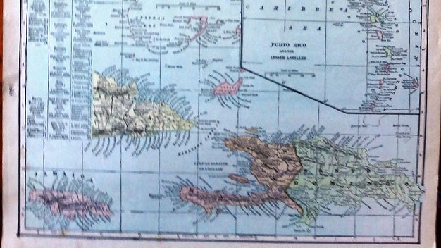 Caribbean In english Double page color map of the Island of Hispaniola on one page and side, with insets of Porto Rico, Jamaica...