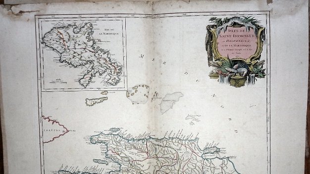 Hispaniola In english French engraved of the Island of Hispaniola now Haiti and Dominican Republic. Published in Paris by Giles...