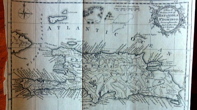 Indias Occidentales In english A map of the Island of Hispaniola now Hayti (Haiti) and the Dominican Republic (Santo Domingo). Map leaf...