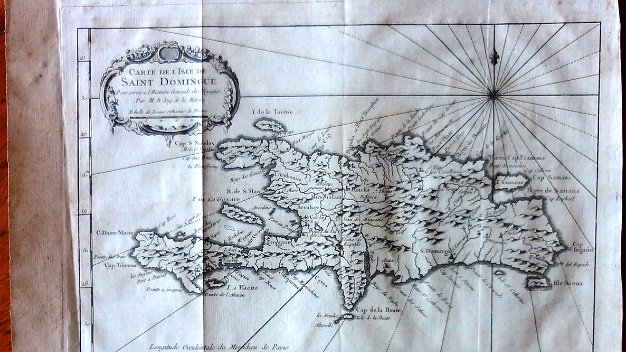 Saint Domingue In english Engraved map of the Island of Hispaniola in the Caribbean Sea. Leaf measures 10.5 by 13 inches. En español...