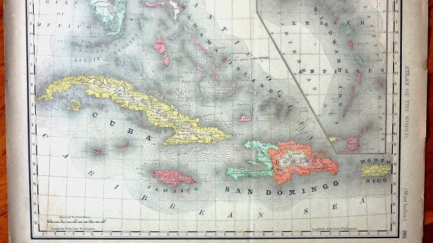 Santo Domingo In english West Indies map on one side and South America on the other side. From the Rand, McNally and Company Atlas of...