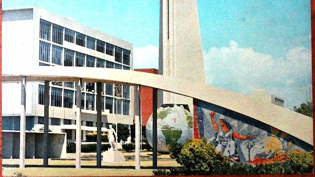 Obelisco Color post card for the Peace and Confraternity Fair in the years 1955-56 in Ciudad Trujillo. Dimension is 3.5 by 5.5...
