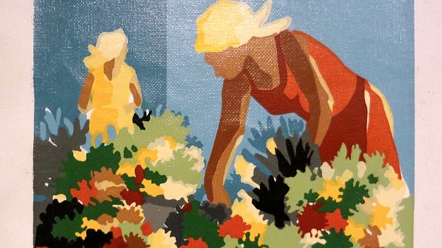 Mujer Flores In english Acrylic on canvas with a woman with flowers. Dimension is 10 by 12 inches. Signed and dated 1994 in the lower...