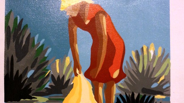 Mujer Lavando In english Acrylic on canvas with a woman washing clothes in the river. Dimension is 10 by 12 inches. Signed and dated...