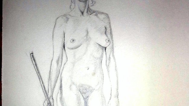 Desnuda Palo Excellent sketch on paper with a nude women holding a stick. Paper dimensions are varied in size. Not signed and dated....