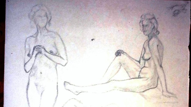 Desnuda Tres Sketch on paper with three nude women. Paper dimensions are varied in size. Signed and not dated. No frame. Boceto sobre...