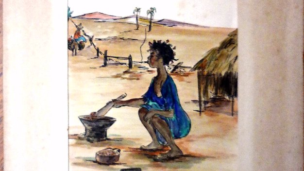 La Campesina Colored on paper painting with a typical rural scene in Santo Domingo city. Paper size is 5 by 6 inches. Signed and...