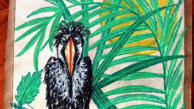 Pajaro Negro Rare colored pencils on paper with a black bird and trees by a family of Eva Friedeberg, daughter of George Hausdorf....