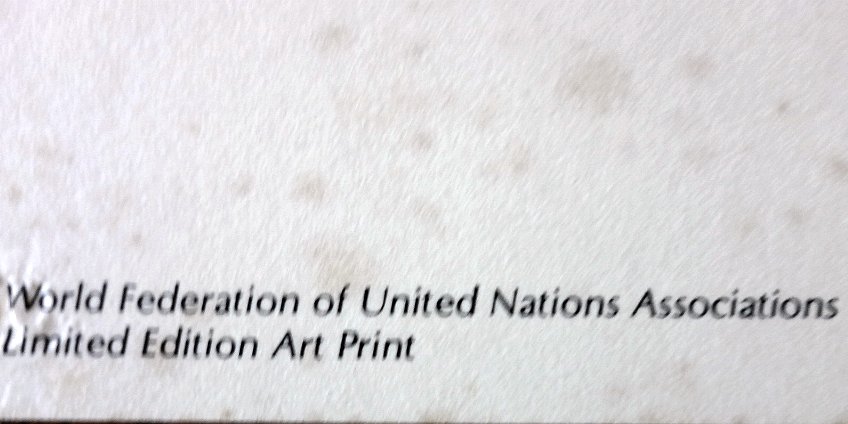 Balcacer Original print in commemoration of the United Nations. Paper size is 8.5 by 11 inches. Signed and dated 1989 in pencil in the lower right side. Numbered...