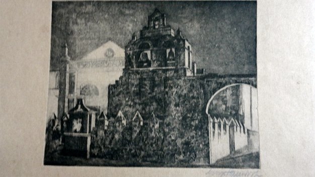 Catedral Rare etching with the "Catedral Primada de America", that is, the first catholic church of the Americas located in Santo...