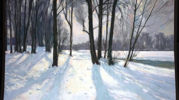 Arboles Invierno In english Excellent condition gouache on paper with a winter landscape painting located in Germany. Paper dimension is...