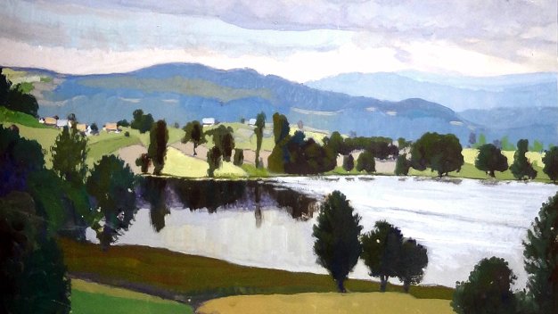 Lago Primavera In english Excellent condition gouache painting on paper with a summer or spring landscape in Germany. Paper dimension...