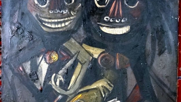 Dos Caras - Two faces Excellent oil on canvas painting titled Two Faces. The canvas dimension is 18 by 24 inches. Signed in red in the the...