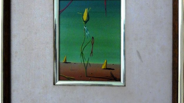 Yellow Flower - Yellow Flower Small format oil on board landscape with a yellow flower in the horizon. Dimension is 3.5 by 4.5 inches. Signed in the...