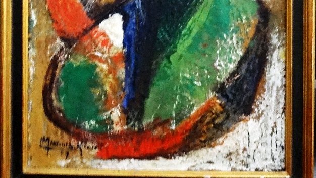 Circulos Oil on board abstract painting. Dimension is 16 by 24 inches. Signed in the lower left side and dated 1957. No frame....