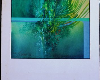Cuevas Excellent abstract watercolor on heavy paper with a image dimension of 12 by 16 inches. Signed and dated 1986 in the lower left side. No frame. Acuarela sobre...