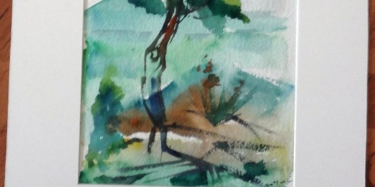 Lothar Excellent watercolor on paper of a tropical landscape. Paper dimension is 10 by 14 inches. Name printed in black in the lower center side. No frame. Excelente...