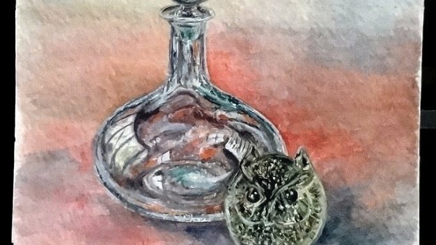 Botella - Bottle Excellent still life watercolor on paper by the daughter of George Hausdorf. Paper dimension is 10 by 13 inches. Signed...
