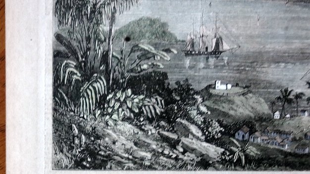 Samana In english Original British newspaper print with the Bay of Samaná, located in the northeast of the Dominican Republic,...
