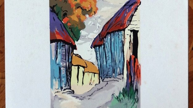 Flamboyan Excellent colored print on thick paper with a local rural scene. Paper dimension is 9.5 by 21 inches and image size of...